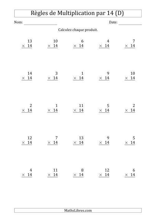 Règles de Multiplication par 14 (25 Questions) (D)