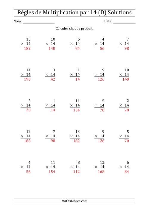 Règles de Multiplication par 14 (25 Questions) (D) page 2