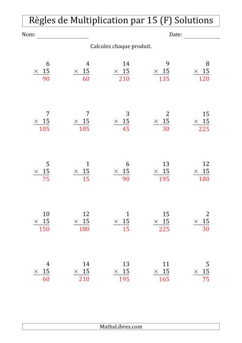 Règles de Multiplication par 15 (25 Questions) (F) page 2