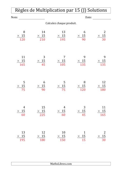 Règles de Multiplication par 15 (25 Questions) (J) page 2