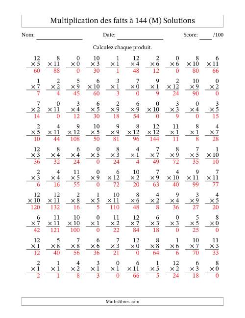 Multiplication des faits à 144 (100 Questions) (Avec zéros) (M) page 2