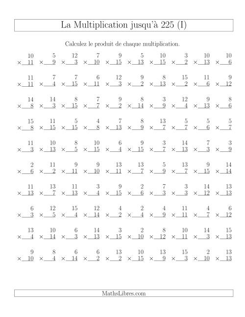 Règles de Multiplication Jusqu'à 225 (I)