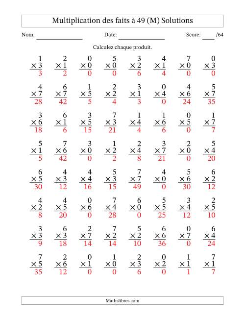 Multiplication des faits à 49 (64 Questions) (Avec Zeros) (M) page 2
