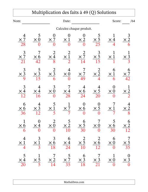 Multiplication des faits à 49 (64 Questions) (Avec Zeros) (Q) page 2