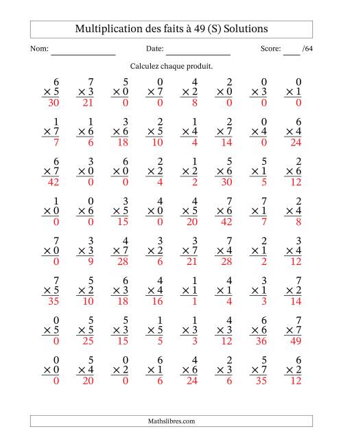 Multiplication des faits à 49 (64 Questions) (Avec Zeros) (S) page 2