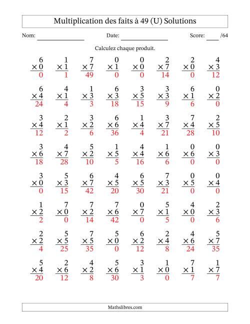 Multiplication des faits à 49 (64 Questions) (Avec Zeros) (U) page 2