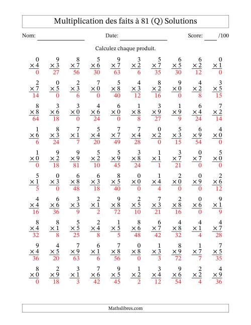 Multiplication des faits à 81 (100 Questions) (Avec zéros) (Q) page 2