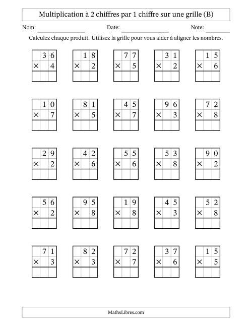 Multiplication à 2 chiffres par 1 chiffre avec le support d'une grille (B)