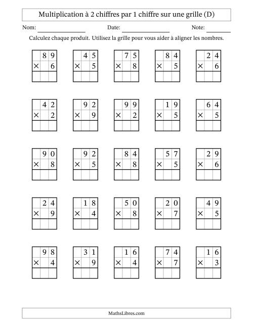Multiplication à 2 chiffres par 1 chiffre avec le support d'une grille (D)