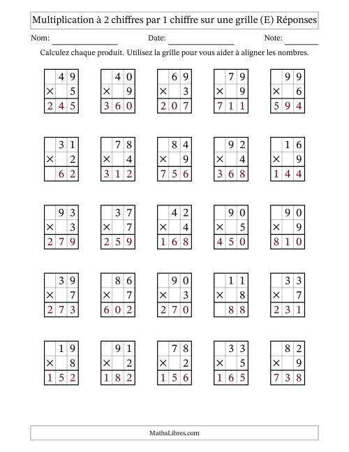 Multiplication à 2 chiffres par 1 chiffre avec le support d'une grille (E) page 2