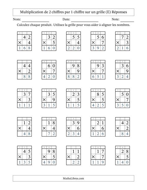 Multiplication de 2 chiffres par 1 chiffre avec l'aide d'une grille avec retenue (E) page 2