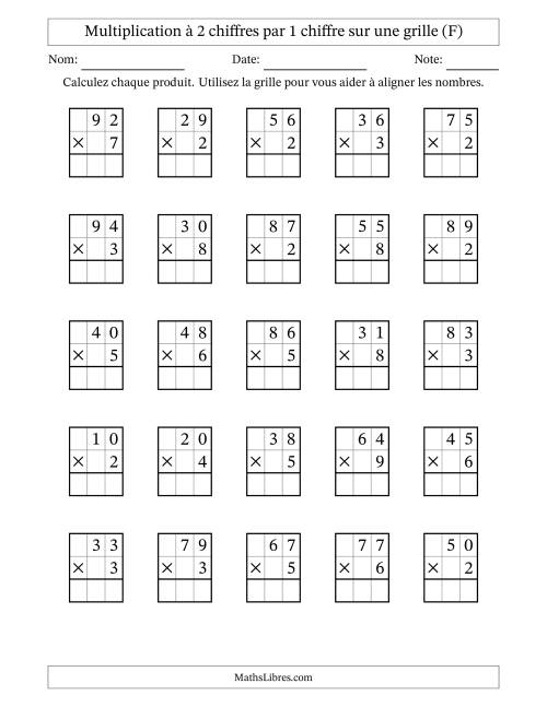 Multiplication à 2 chiffres par 1 chiffre avec le support d'une grille (F)