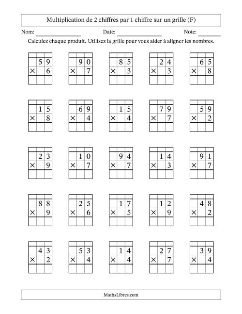 Multiplication de 2 chiffres par 1 chiffre avec l'aide d'une grille avec retenue (F)