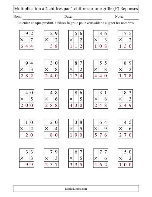 Multiplication à 2 chiffres par 1 chiffre avec le support d'une grille (F) page 2