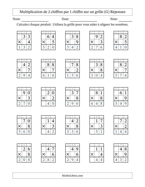 Multiplication de 2 chiffres par 1 chiffre avec l'aide d'une grille avec retenue (G) page 2