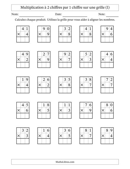Multiplication à 2 chiffres par 1 chiffre avec le support d'une grille (I)
