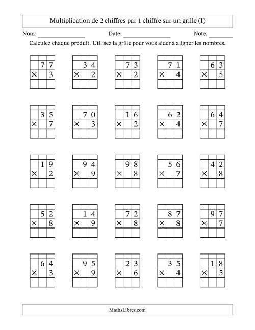 Multiplication de 2 chiffres par 1 chiffre avec l'aide d'une grille avec retenue (I)