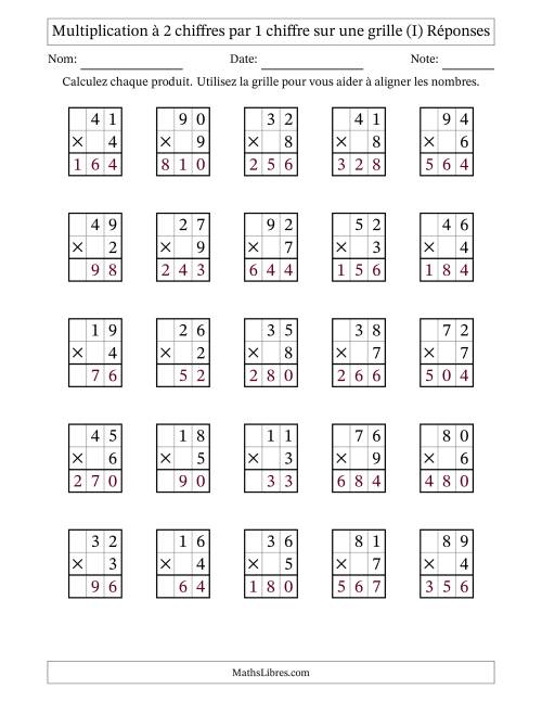 Multiplication à 2 chiffres par 1 chiffre avec le support d'une grille (I) page 2