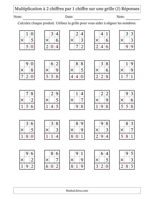 Multiplication à 2 chiffres par 1 chiffre avec le support d'une grille (J) page 2