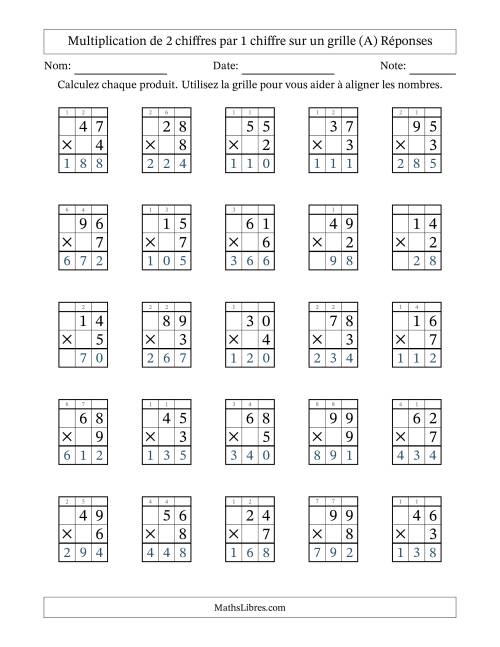 Multiplication de 2 chiffres par 1 chiffre avec l'aide d'une grille avec retenue (Tout) page 2