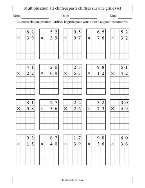 Multiplication à 2 chiffres par 2 chiffres avec le support d'une grille (A)