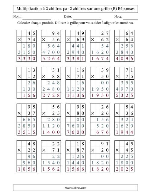 Multiplication à 2 chiffres par 2 chiffres avec le support d'une grille (B) page 2