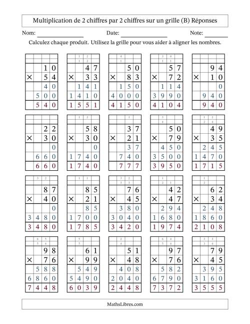 Multiplication de 2 chiffres par 2 chiffres avec l'aide d'une grille avec retenue (B) page 2