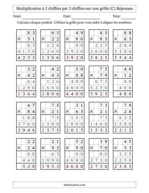 Multiplication à 2 chiffres par 2 chiffres avec le support d'une grille (C) page 2
