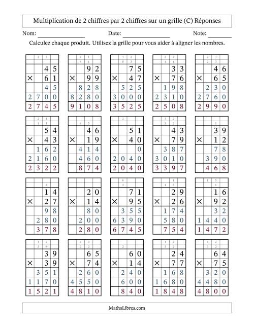 Multiplication de 2 chiffres par 2 chiffres avec l'aide d'une grille avec retenue (C) page 2