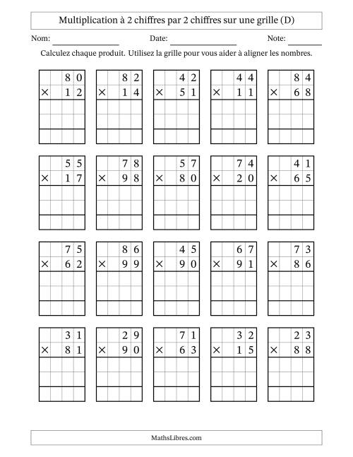 Multiplication à 2 chiffres par 2 chiffres avec le support d'une grille (D)