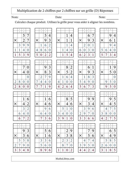 Multiplication de 2 chiffres par 2 chiffres avec l'aide d'une grille avec retenue (D) page 2