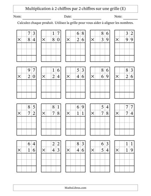 Multiplication à 2 chiffres par 2 chiffres avec le support d'une grille (E)