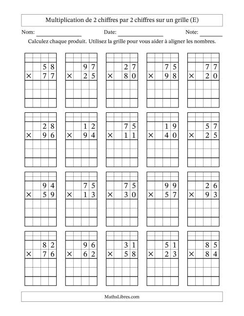 Multiplication de 2 chiffres par 2 chiffres avec l'aide d'une grille avec retenue (E)