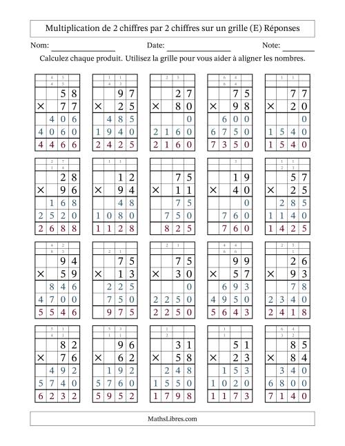 Multiplication de 2 chiffres par 2 chiffres avec l'aide d'une grille avec retenue (E) page 2