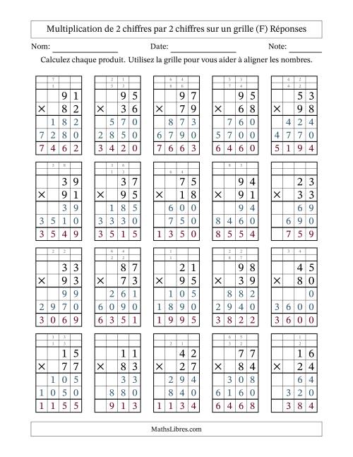 Multiplication de 2 chiffres par 2 chiffres avec l'aide d'une grille avec retenue (F) page 2