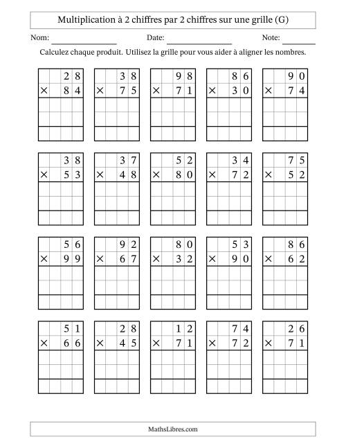 Multiplication à 2 chiffres par 2 chiffres avec le support d'une grille (G)