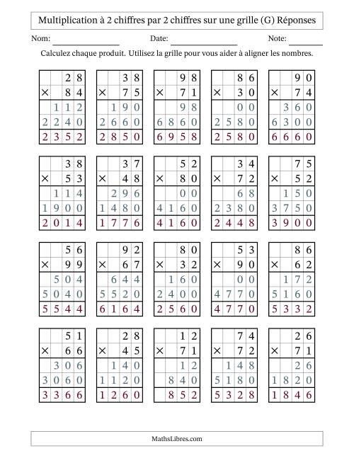 Multiplication à 2 chiffres par 2 chiffres avec le support d'une grille (G) page 2
