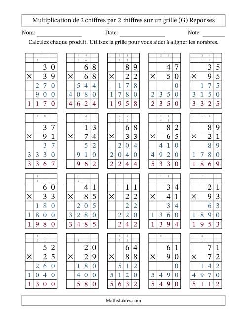 Multiplication de 2 chiffres par 2 chiffres avec l'aide d'une grille avec retenue (G) page 2