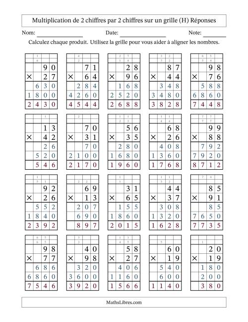 Multiplication de 2 chiffres par 2 chiffres avec l'aide d'une grille avec retenue (H) page 2