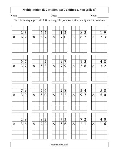 Multiplication de 2 chiffres par 2 chiffres avec l'aide d'une grille avec retenue (I)