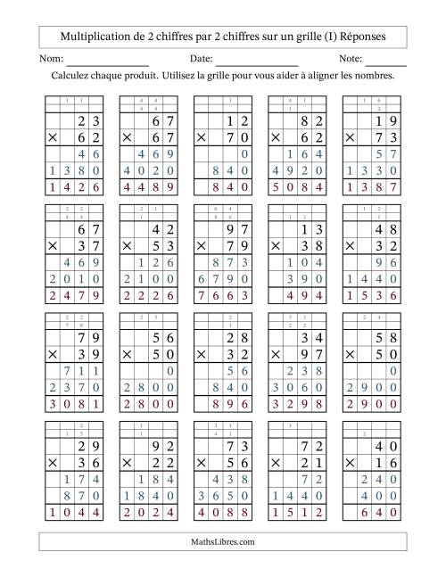 Multiplication de 2 chiffres par 2 chiffres avec l'aide d'une grille avec retenue (I) page 2