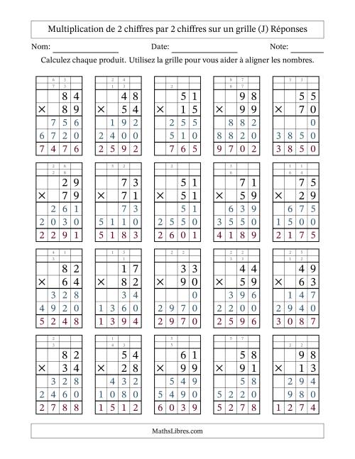 Multiplication de 2 chiffres par 2 chiffres avec l'aide d'une grille avec retenue (J) page 2