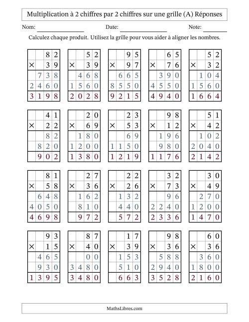 Multiplication à 2 chiffres par 2 chiffres avec le support d'une grille (Tout) page 2