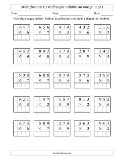 Multiplication à 3 chiffres par 1 chiffre avec le support d'une grille