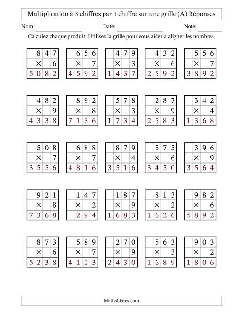 Multiplication à 3 chiffres par 1 chiffre avec le support d'une grille (A) page 2
