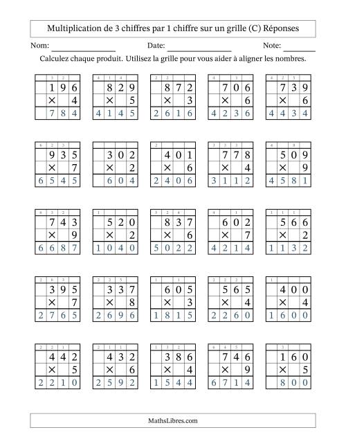 Multiplication de 3 chiffres par 1 chiffre avec l'aide d'une grille avec retenue (C) page 2