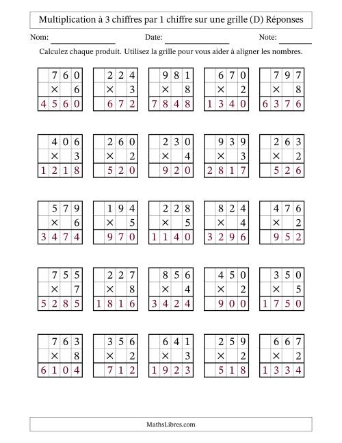Multiplication à 3 chiffres par 1 chiffre avec le support d'une grille (D) page 2