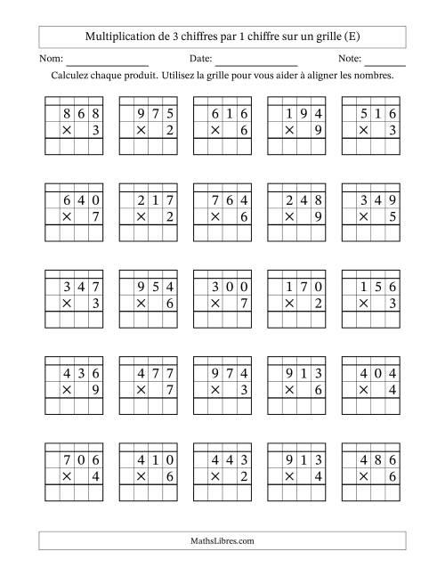 Multiplication de 3 chiffres par 1 chiffre avec l'aide d'une grille avec retenue (E)