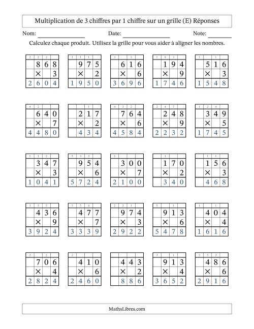 Multiplication de 3 chiffres par 1 chiffre avec l'aide d'une grille avec retenue (E) page 2