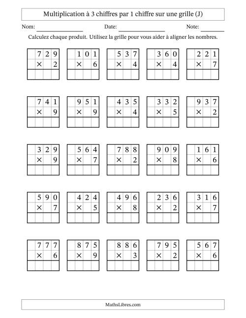 Multiplication à 3 chiffres par 1 chiffre avec le support d'une grille (J)